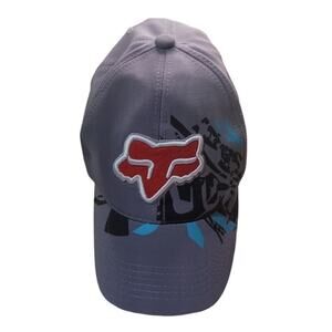 Fox Racing Gray Red Black Snapback Hat Fox Head Logo EUC